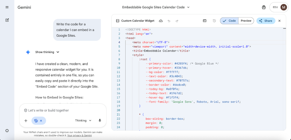 Use Google Gemini to generate code