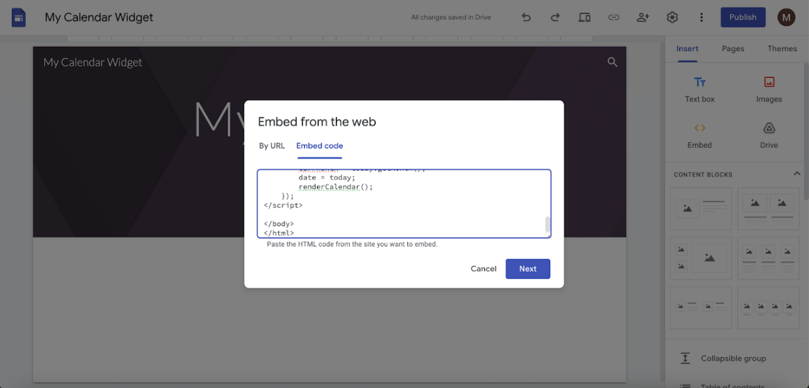Embed the code into Google Sites