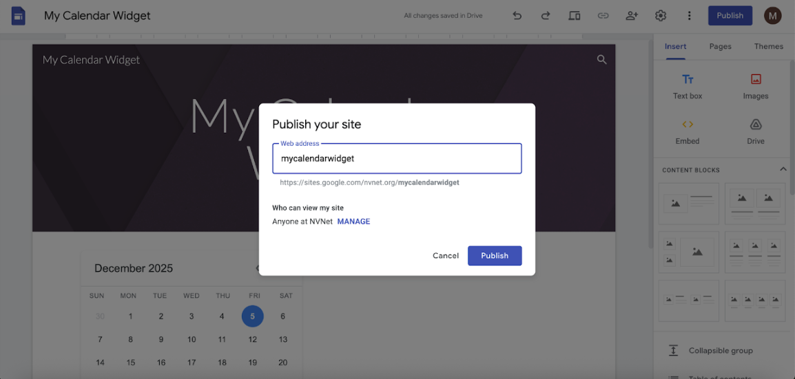Publish the Google Site